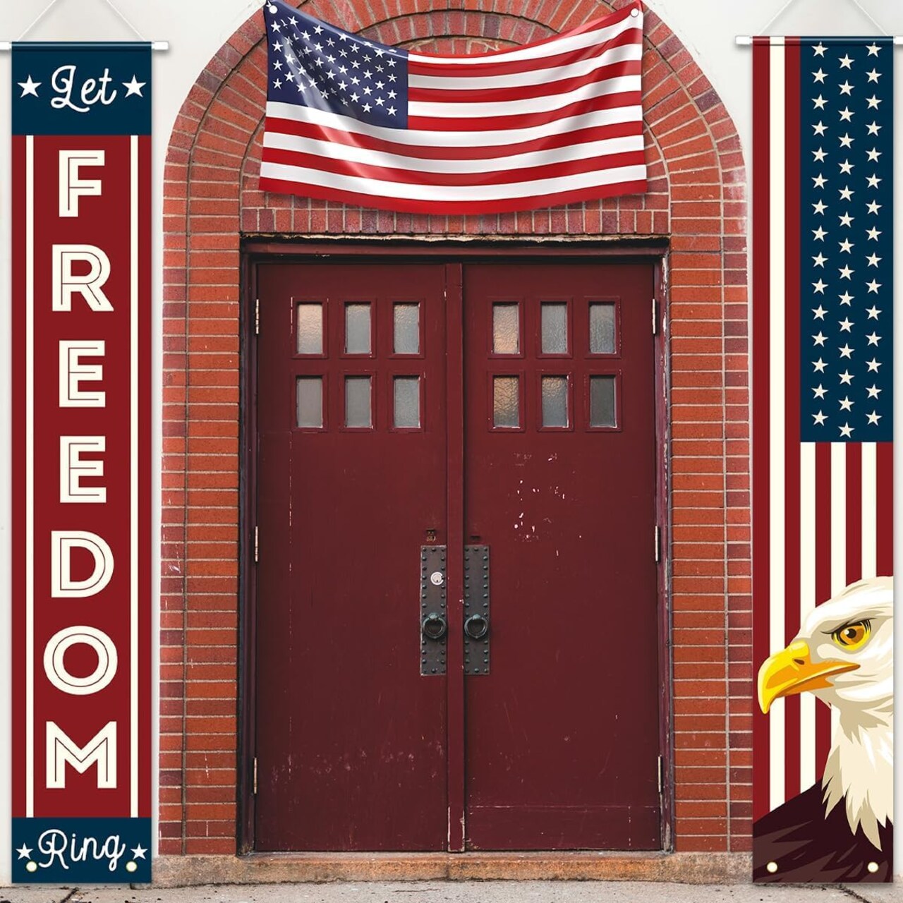Patriotic 4th of July Porch Banners – 12" x 71" Hanging American Flag Decorations for Memorial Day, Independence Day, Veterans Day, Labor Day – Indoor/Outdoor Red White Blue Décor for Yard or Home